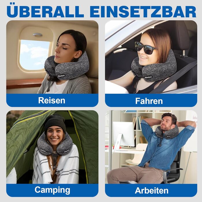 Подушка для шиї у вигляді U, Memory Foam, для подорожей, дорослі, ергономічна, з чохлом, для автомобіля, офісу, поїздки, сірого кольору