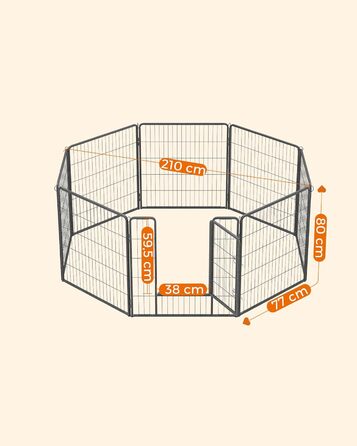 Вольєр для тварин Feandrea Freilaufgege XL (77x80 см), сірий, збірний, для великих тварин, 8 панелей