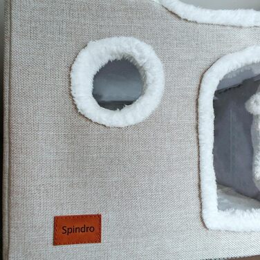 Large Cat Cave Bed for House Cats, Foldable Pet House, Cube with Scratch Pad, Kitten Cave, Cat Hideaway Cute Hut with Soft Cushion Mat, Beige, 43.2 x 43.2 x 33 cm