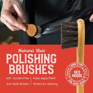 RED MOOSE 7PC Full Leather Shoe Cream Set - 2x Brush, Polishing Cloth, Travel Bag, Shoelaces, Black (black), One Size