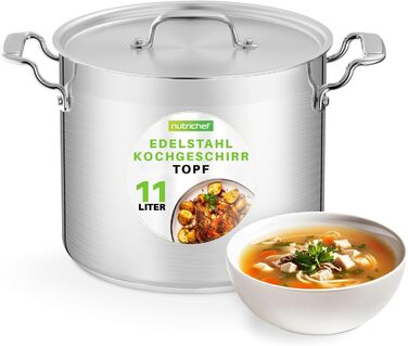 NutriChef Каструля з нержавіючої сталі 18/8, 11 л, для супів та рагу, з кришкою, для індукції, посудомийна машина