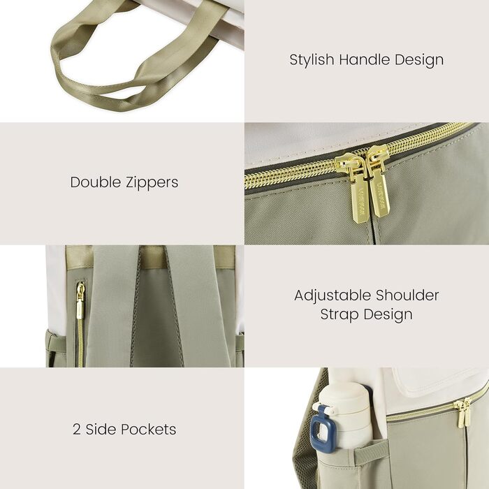 LOVEVOOK Рюкзак для жінок, великий, 15.6 дюймів, рюкзак для ноутбука, шкільний рюкзак, для підлітків, водонепроникний, сумка для роботи, сумочка 2 в 1, сумка для навчання, рюкзак для подорожей, університету, бізнесу, бежевий хакі 15.6' (13,3 дюймів, світл