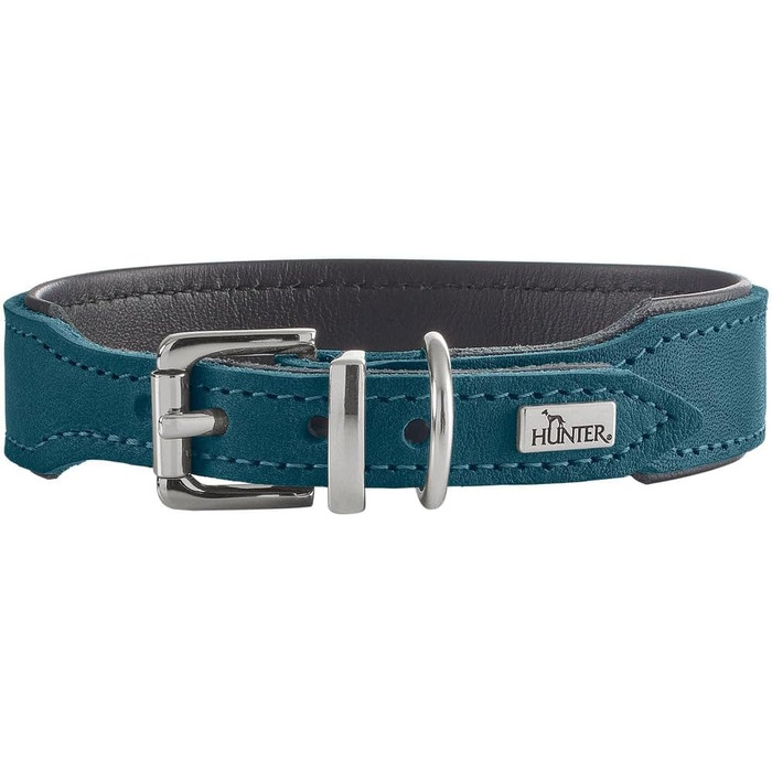 Нашийник для собак HUNTER Malta: м'яка шкіра повного зерна, преміум-якість, ручна робота, Made in Germany, розмір 37, petrol