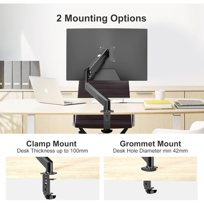 Кріплення для монітора Suptek, регульована висота, газовий амортизатор, для моніторів 17-32 дюймів, VESA 75/100 мм, до 10 кг, ергономічна підставка, чорний
