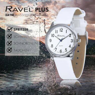 Годинник Ravel Plus - Екстра Довге Життя, Унісекс, на Ремінь з Мікрофібри, Аналоговий Кварц (Японія), Корпус 40 мм, Білий/Сріблястий/Біле ЦИФЕРБЛАТ