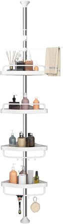 GOOPOOL Adjustable Height Shower Caddy, No Drilling Required, Rustproof Corner Shelf, Bathroom Organizer, Bathroom Storage Shelf with 4 Baskets and 1 Towel Holder for Bathtub and Bathroom, 70-320M White