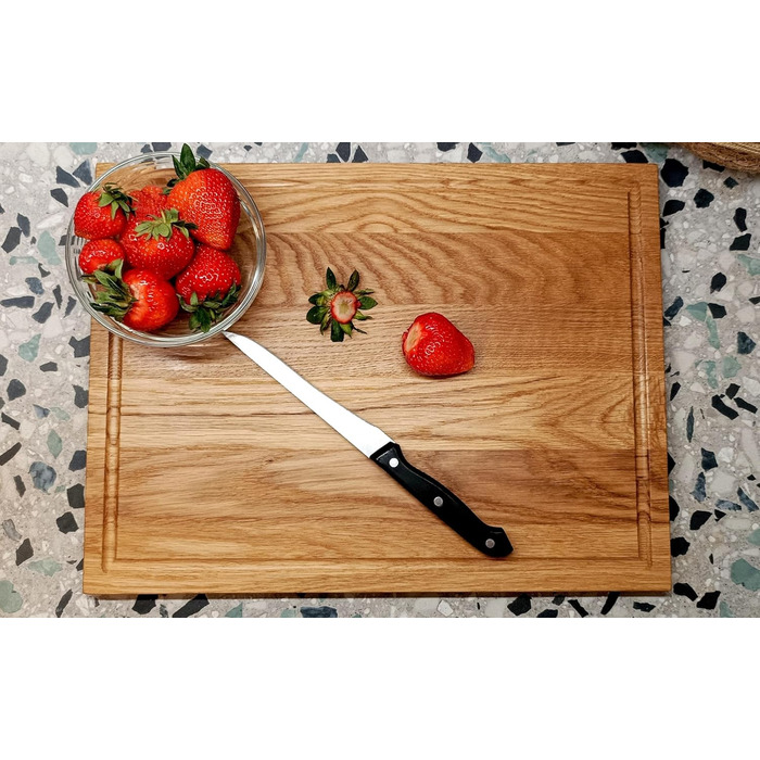 NATURE EDITION Cutting Board XL (40 x 30 x 2 cm) made of solid oak wood with a juice groove - wooden cutting board - serving board - antibacterial wooden cutting board - oak kitchen board - wooden meat cutting board