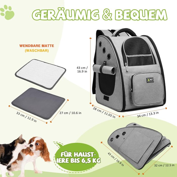 Рюкзак для собак і котів ALLSOPETS: дихаючий, складаний, з фіксатором, для подорожей та прогулянок (світло-сірий)