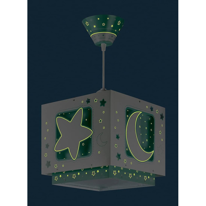 Children's Lamp Pendant Light Hanging Lamp Fluorescent Moon and Stars MoonLight green, 24 x 24 x 21 cm