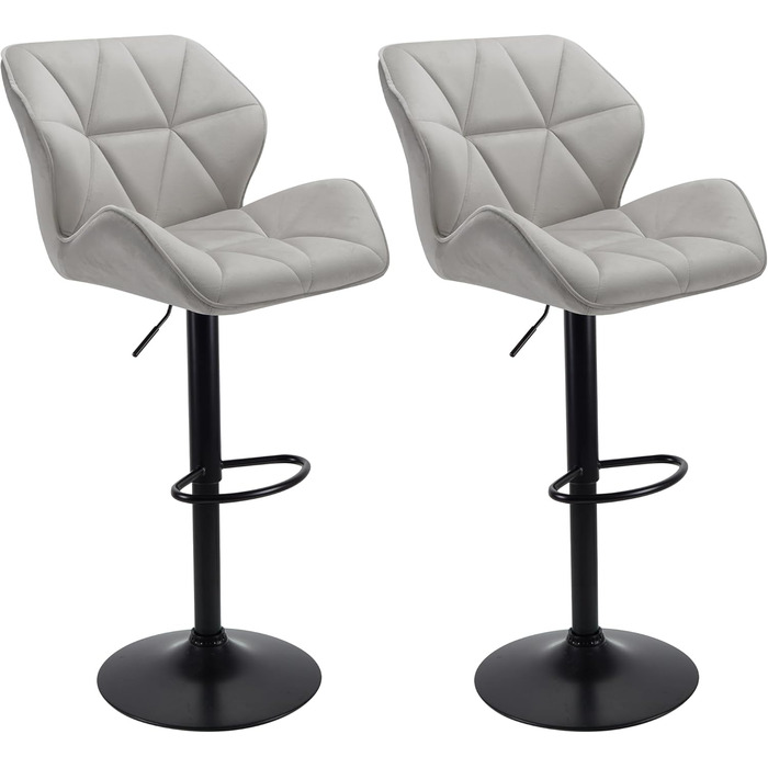 WangPangzi Adjustable Bar Stools 2-Pack with Backrest - Padded Faux Leather Kitchen & Counter Height Stools with Footrest - for Home, Kitchen, Hotel, Bar (Black & Light Gray Velvet)