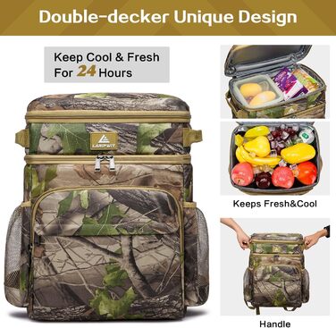 Рюкзак-холодильник Laripwit 54 літри з термоізоляцією для пікніків, подорожей та кемпінгу (33л, камуфляж)
