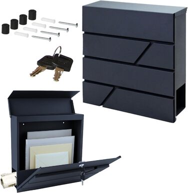 Поштовий ящик сталевий антрацит з газетницею, настінний - Verzinkter Stahl