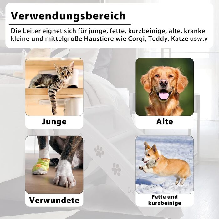 Froadp 49x38x61cm Folding Stairs for Dogs Made of Plastic, Folding Dog Steps with 4 Steps & Felt Mat, Non-Slip Cat Stairs, Bed, Balcony, Sofa, Portable Pet Stairs for Dogs and Cats (Grey)