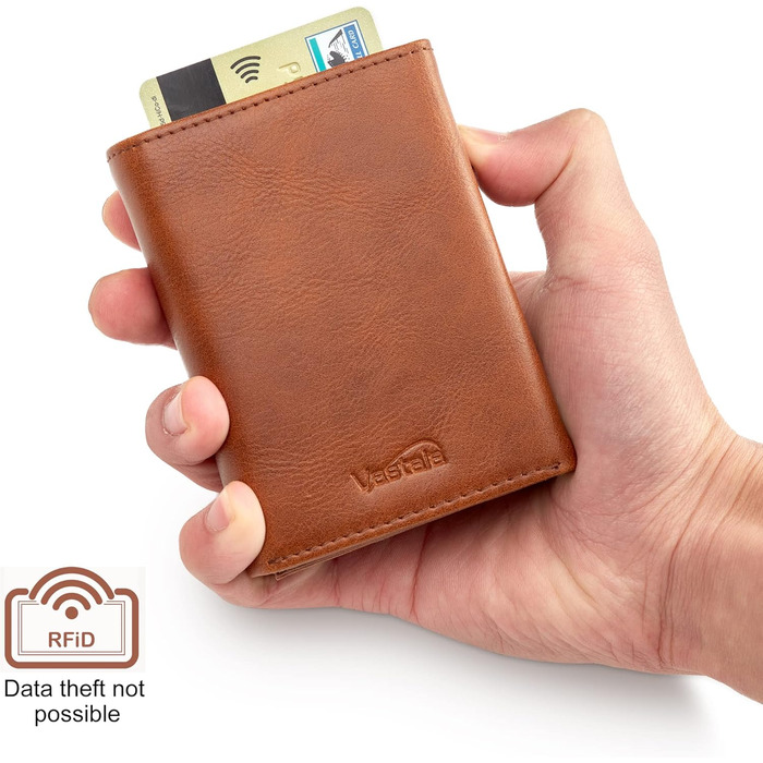 Гаманець Vastaia з натуральної шкіри, компактний, з монетницею, RFID-захист, для чоловіків і жінок, коричневий