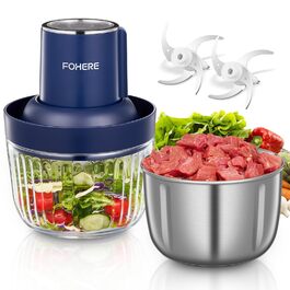 Електричний подрібнювач Fohere для м'яса та овочів 2л + 1.8л, 300W з двома чашами та лезами з нержавіючої сталі