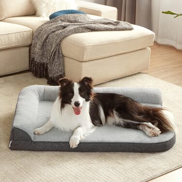 Orthopedic Dog Bed for Large Dogs - 106.6x76x16.5cm Dog Sofa with Egg-Crate Foam and Waterproof Liner, Cozy Washable Dog Couch Bed, Grey