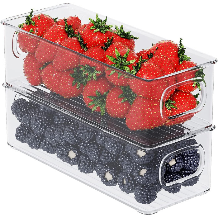 FINEW Refrigerator Organizer 8-Piece Set, Stackable Storage Boxes, Small Refrigerator Boxes with Handle, Transparent Containers for Kitchen, Cabinets, Freezer, Pantry - BPA Free