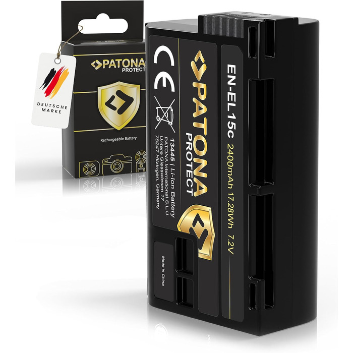 Акумулятор PATONA 2x Protect EN-EL15c 2600mAh + USB-C PD Зарядний пристрій 1500mA для Nikon Z5 Z6 II/III Z7 II Z8 Zf D850 D7500