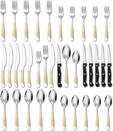Набір столових приборів на 12 осіб, 36 предметів, нержавіюча сталь. Елегантний столовий прибор, блискучий, придатний для миття в посудомийній машині. Містить ніж, виделку, ложку. 36 предметів, товста версія