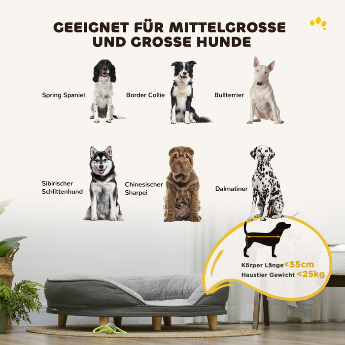 PawHut Dog Bed for Dogs up to 25 kg, Removable Cover, Non-Slip Feet, 90 x 78 x 25 cm, Grey