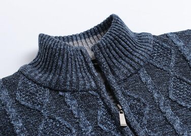 Чоловіча в'язана кофта-кардиган з коміром-стійкою та скрученим візерунком. Тепла флісова куртка з блискавкою для чоловіків (XL, сірий & блакитний)