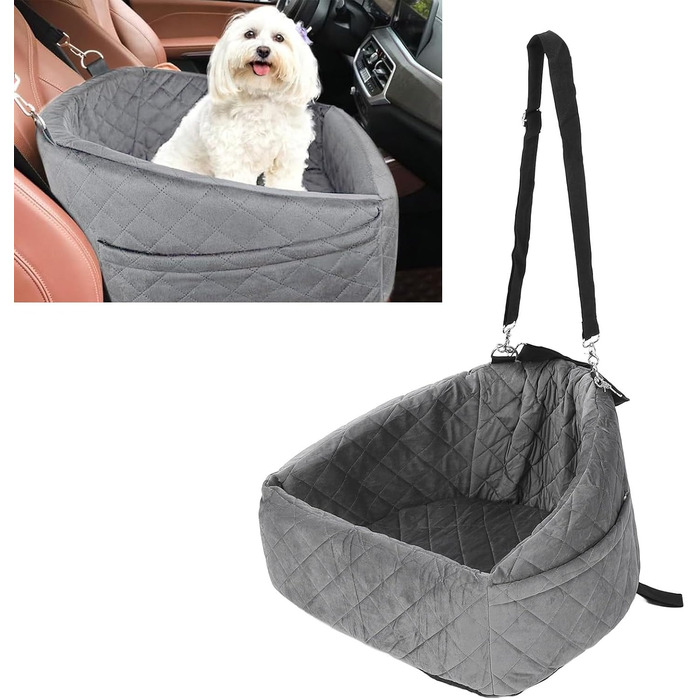 Автокрісло для собак Ejoyous - сіре, для малих та середніх порід, до 15.9 кг, з memory foam