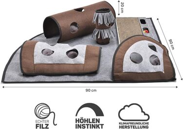 CanadianCat Company | Ultimate Cat Carpet Activity Carpet Calvin Grey/Brown, Intelligence Toy Cat Play Mat, Cat Activity Play Carpet, approx. 90 x 90 x 20 cm