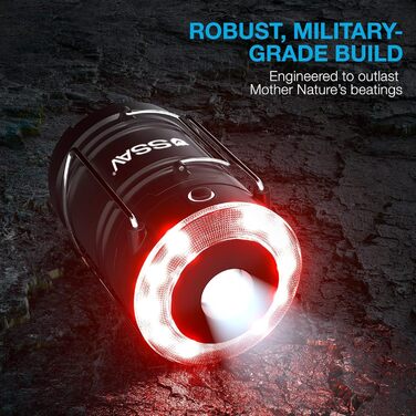LED Camping Lantern, Flashlight, LED Lanterns, suitable for hurricanes, emergency light for storms, power outages, portable outdoor lanterns, black and red, foldable, batteries included, 1