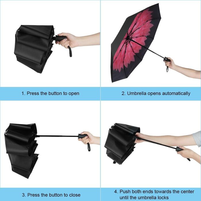 Стійкий до вітру туристичний парасолька з автоматичним відкриванням/закриванням, 8 спиць (червоний)