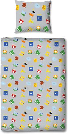Комплект постільної білизни Kinder Super Mario для хлопчика 135x200/80x80 см, 100% бавовна, з блискавкою, з принтом Маріо, Луїджі, Піч та Стар