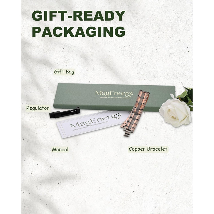 Браслет на руку чоловічий MagEnergy з міді - з 3 потужними магнітами, регульована довжина, інструмент для регулювання розміру