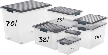 Rotho Compact 3-Piece Storage Box Set, 70L with Lid and Wheels