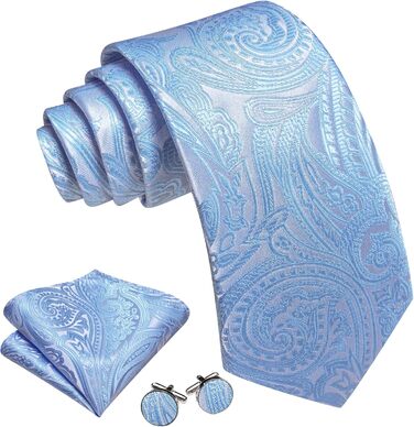 Комплект краваток для чоловіків Barry.Wang: краватка, краваткова кліпса, нагрудна хустинка, запонки, для вечірок, весілля та ділових зустрічей (дитячий блакитний)