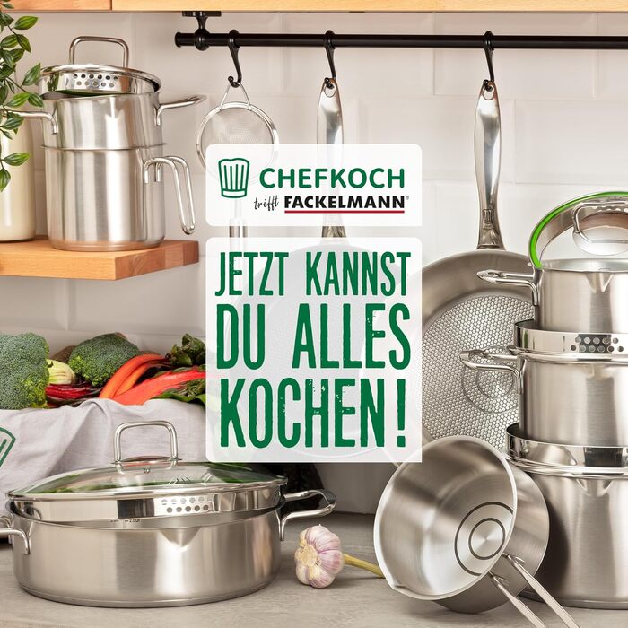 Fackelmann Chefkoch 2-Piece Stainless Steel Fry Pan Set - 28cm & 24cm - Induction Compatible & Dishwasher Safe