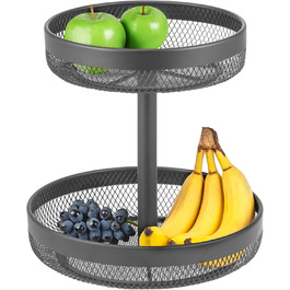 Двоярусна кругла підставка для фруктів та хліба Eluno, металева, сіра