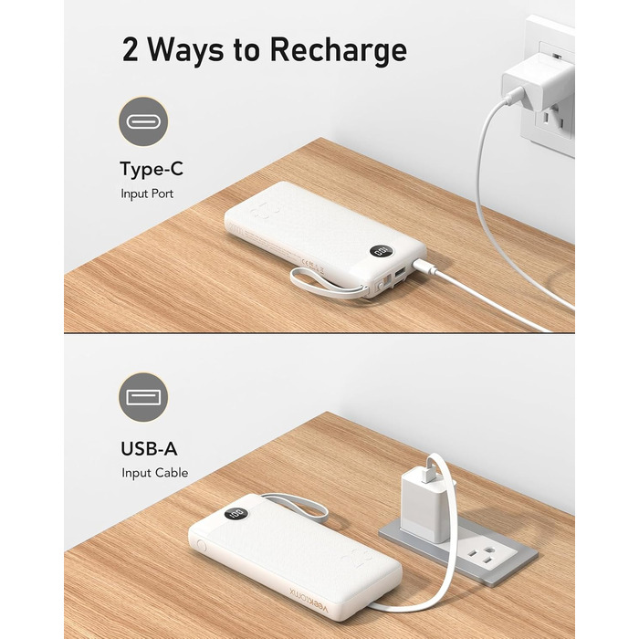 Power Bank VEEKTOMX 20000mAh з 5 виходами та 2 входами, білий. Портативний акумулятор для iPhone, iPad, Samsung, Xiaomi, Google Pixel