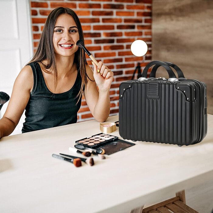 Waterproof Cosmetic Case Makeup Bag Lightweight Carry-on Beauty Case with Handle and Zipper, Women's Wear-resistant Hard Shell Travel Wash Bag for Trips (Black1)