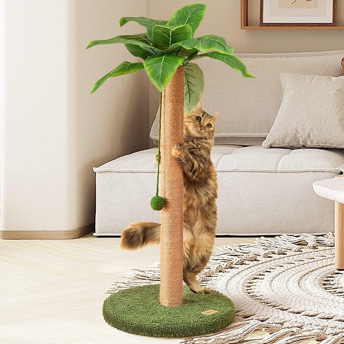 84 cm Scratching Posts Cute Cat Scratcher Kitten Scratch Tree with Sisal Rope for Indoor Cats Palm Cat Scratching Tree with Dangling Balls for Small Cats