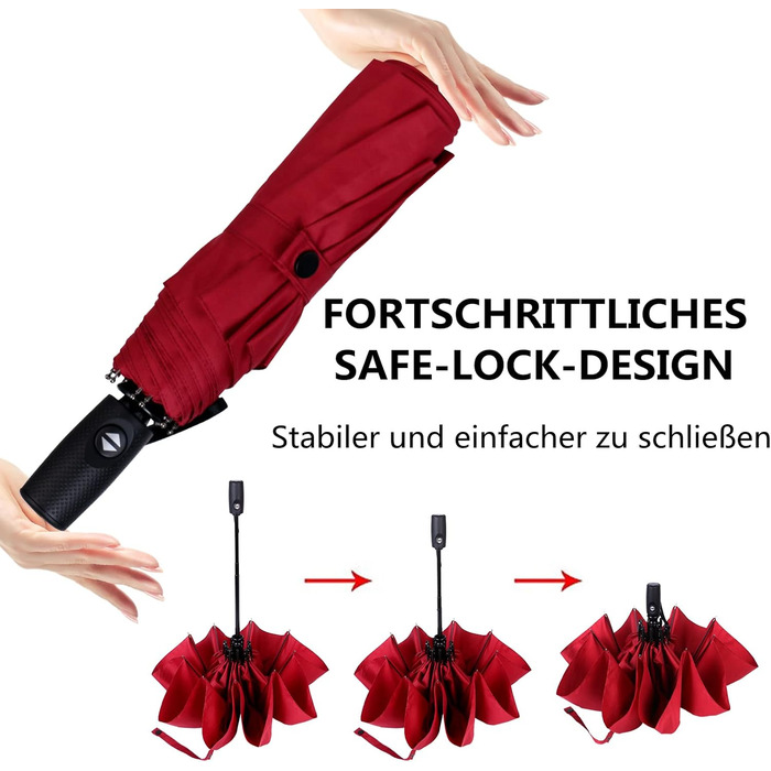 AMVUZ Парасолька штормостійка туристична вітростійка автоматична складана, 210T тефлонове покриття (червона)