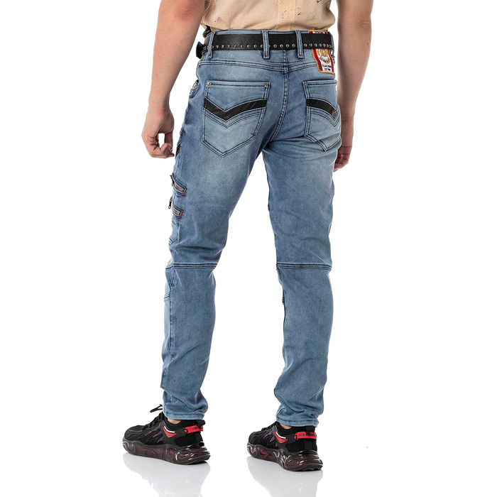 Чоловічі джинси Cipo & Baxx Destroyed, блакитні, 38W/32L | Модні рвані джинси в стилі biker