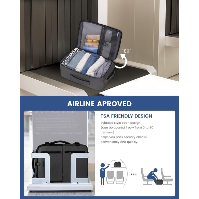 LOVEVOOK Рюкзак для подорожей, ручна поклажа, 40x30x20 см, 24л, для ноутбука 14 дюймів, сірий