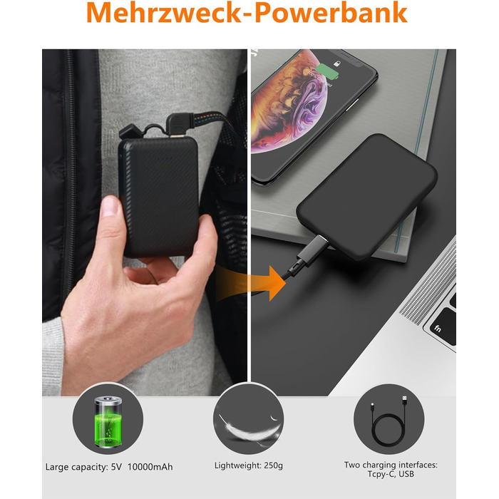 Гріюча жилетка для чоловіків та жінок з акумулятором 10000mAh, 5 зон обігріву, 3 режими температури, подвійне керування, чорна, для зимових активностей