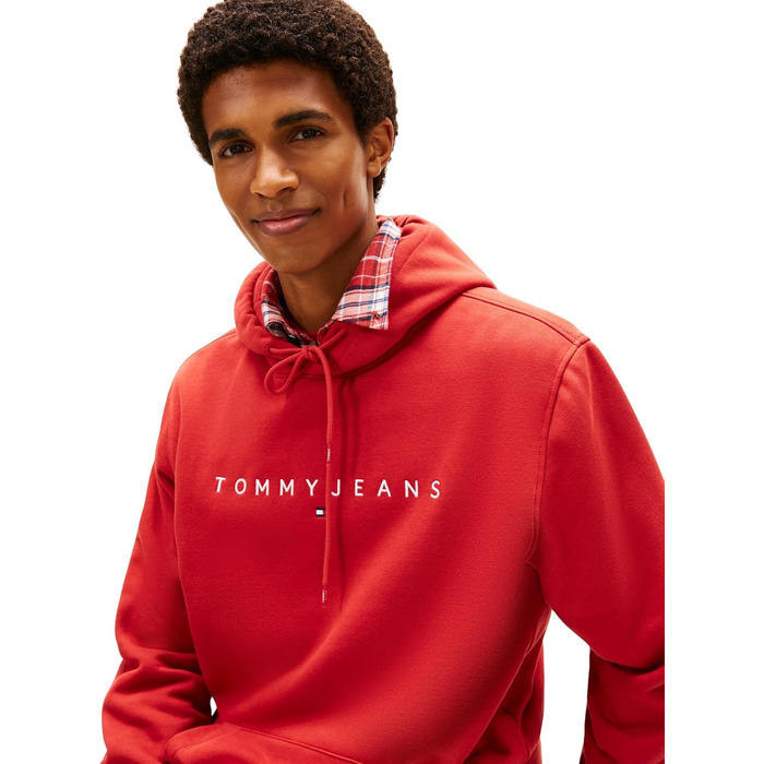 Чоловічий худі Tommy Jeans Linear Logo з капюшоном, червоний (Terracotta Red), розмір XL