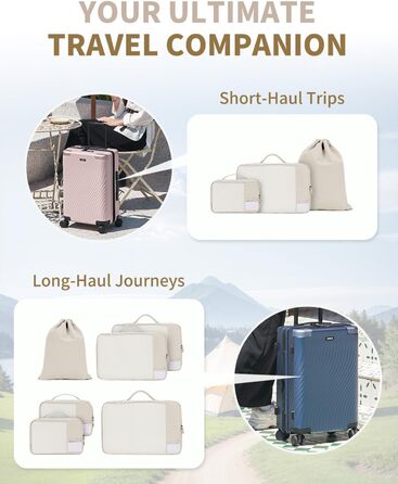 ECOHUB Luggage Organizer Set, 6-Piece Packing Cubes with ID Tag, Recycled Packing Cubes for Travel, Lightweight Packing Bags for Suitcases, Breathable Travel Backpack Organizer, Patent Pending (Beige)