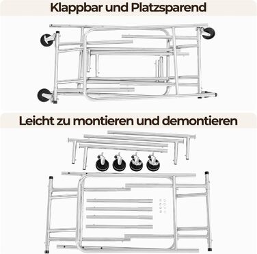 Yaheetech Clothes Rack Coat Rack with 2 Extendable Clothes Rods Freestanding on Wheels Height Adjustable Holds up to 130 KG