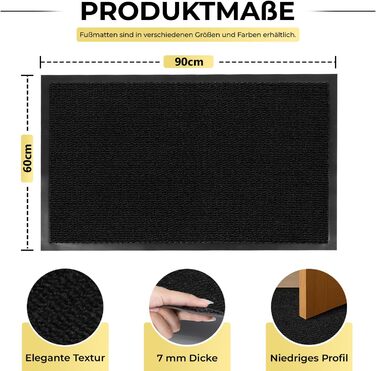 Приматка для ніг BLADO 60x90 см, протиковзкий та зносостійкий килимок для входу (внутрішній та зовнішній використання), чорний, можна прати
