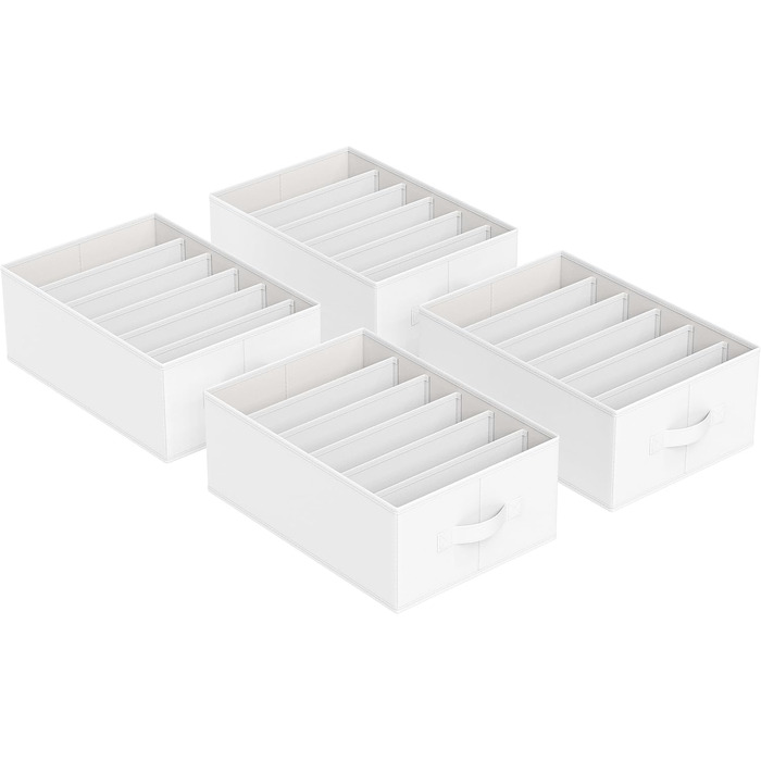 SONGMICS Set of 4 Drawer Organizers, 6 Compartments, Closet Organizer, Foldable, Clothes Organizer, 41.5 x 30.8 x 17.8 cm, for Pants, Clothing, URUS009G04 (Classic White)