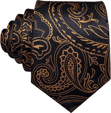 Набір краватки, кишенькового хустинки та запонок Barry.Wang: Шовкова краватка з квітковим візерунком Paisley, чорно-золота, для весілля та свят