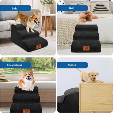 Сходинки для собак ZNM: 3-ступенева переносна драбинка для маленьких собак та котів, 40 см, чорний колір