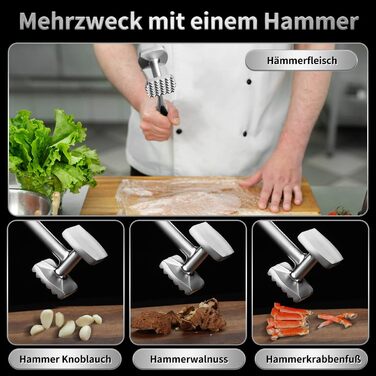 Молоток для м'яса Fleischhämmer з нержавіючої сталі, двосторонній, для шніцелів, котлет, стейків - ніж для розм'якшення м'яса